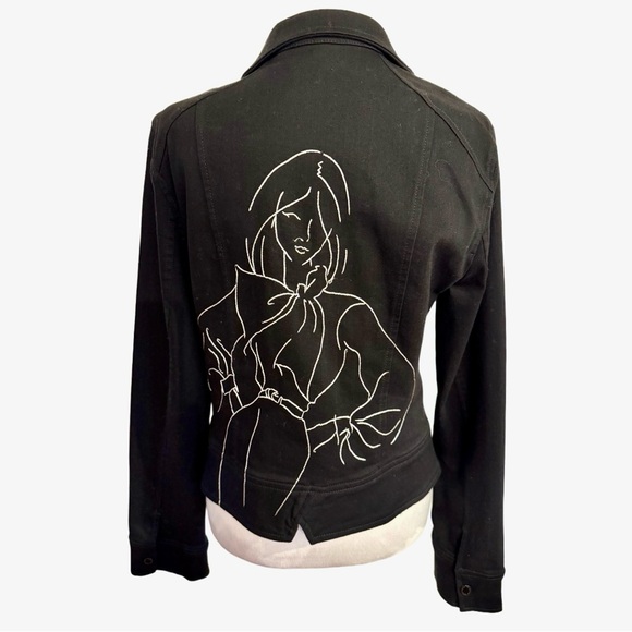 WHBM Cotton Blend Black Jacket with White Embroidery - Picture 2 of 9